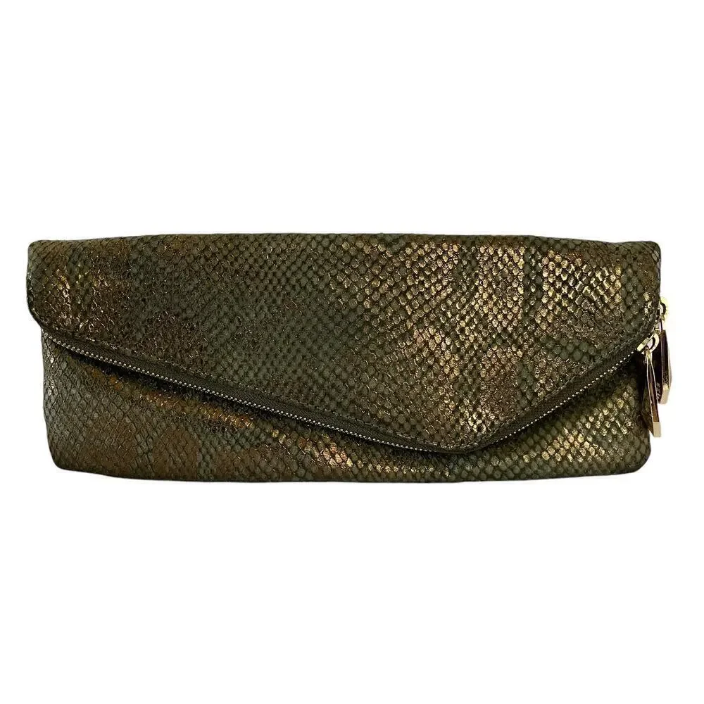 Henri Bendel Debutante Slim Metallic Snake Print Asymmetric Clutch Evening Bag